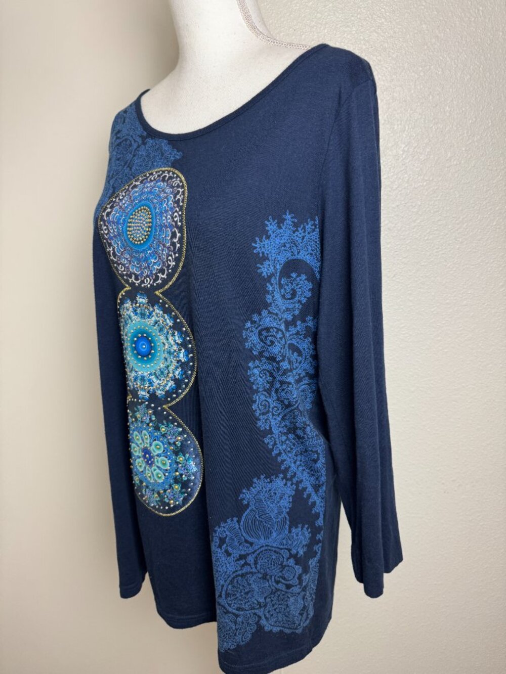 Desigual Long Sleeve Navy Tunic Blouse Mandala Viscose Cotton - Picture 8 of 13